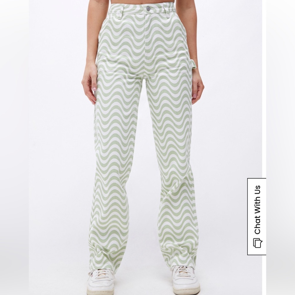 PacSun Green & White Boyfriend Carpenter Pants